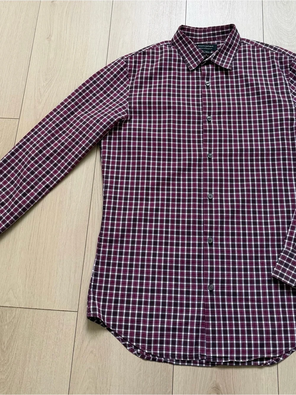 Banana Republic Burgundy and White Check Button-Down Shirt